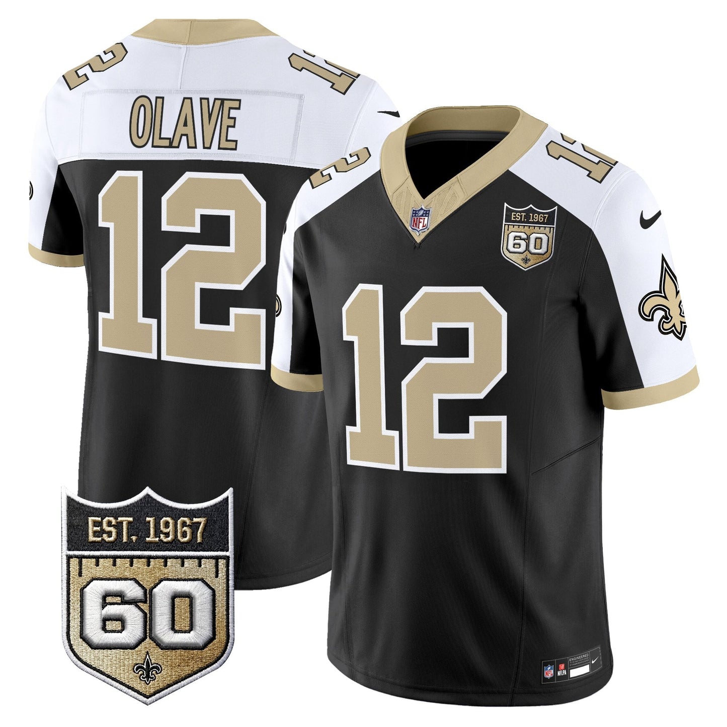 New Orleans Saints 60th Anniversary Patch Vapor Jersey - Gameday Golds Edition - All Stitched