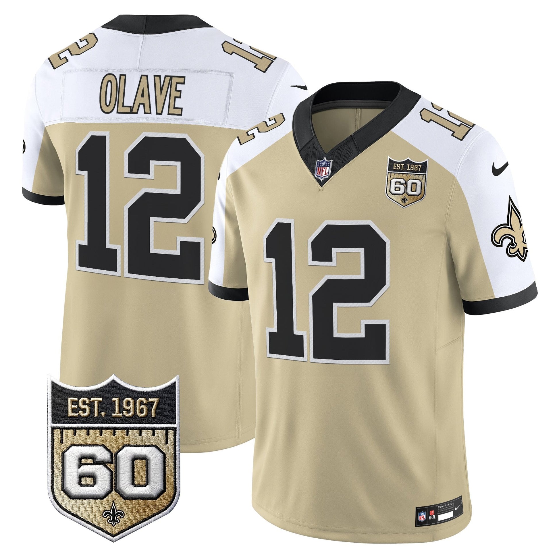 New Orleans Saints 60th Anniversary Patch Vapor Jersey - Gameday Golds Edition - All Stitched