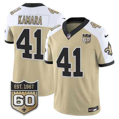 New Orleans Saints 60th Anniversary Patch Vapor Jersey - Gameday Golds Edition - All Stitched