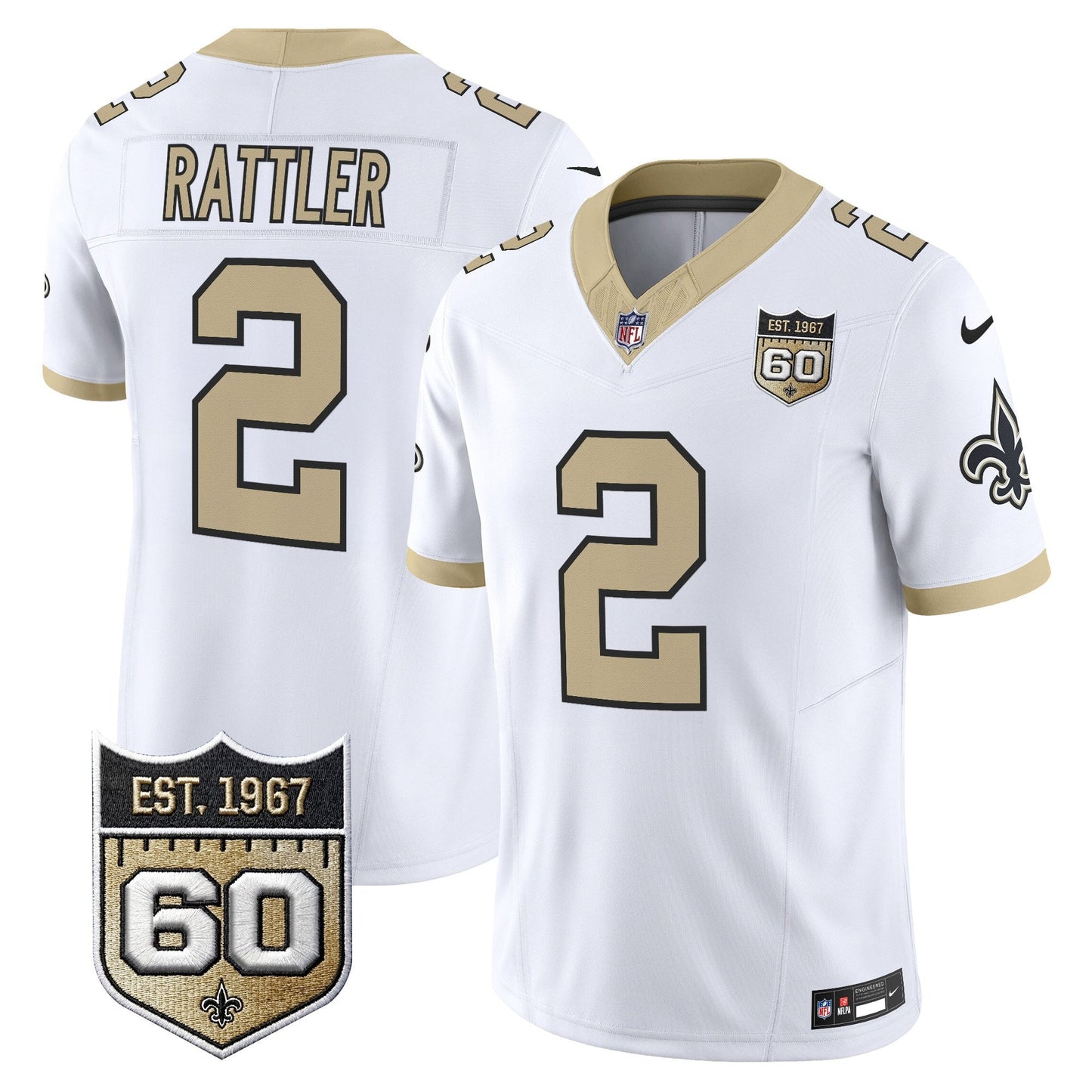 New Orleans Saints 60th Anniversary Patch Vapor Jersey - Gameday Golds Edition - All Stitched