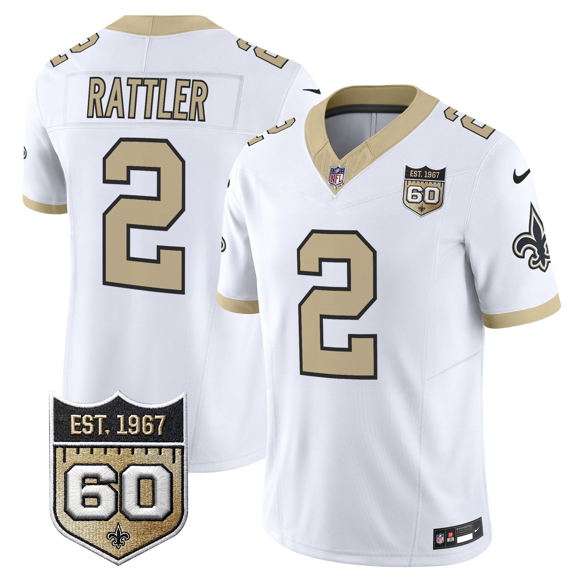 New Orleans Saints 60th Anniversary Patch Vapor Jersey - Gameday Golds Edition - All Stitched
