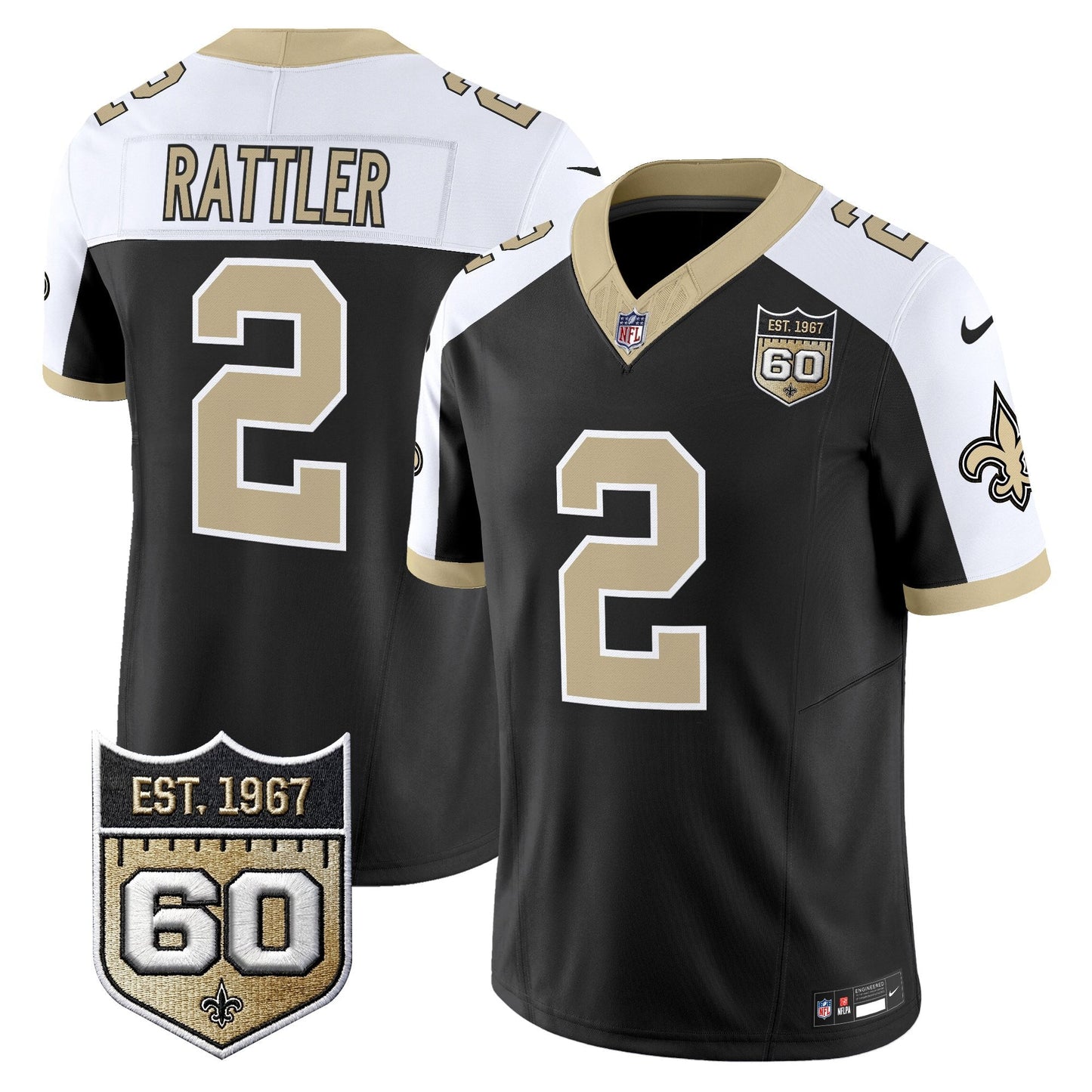 New Orleans Saints 60th Anniversary Patch Vapor Jersey - Gameday Golds Edition - All Stitched