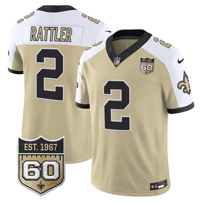 New Orleans Saints 60th Anniversary Patch Vapor Jersey - Gameday Golds Edition - All Stitched