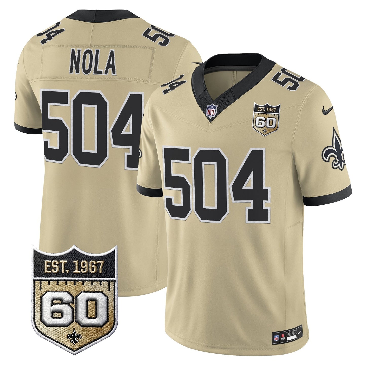 New Orleans Saints 60th Anniversary Patch Vapor Jersey - Gameday Golds Edition - All Stitched