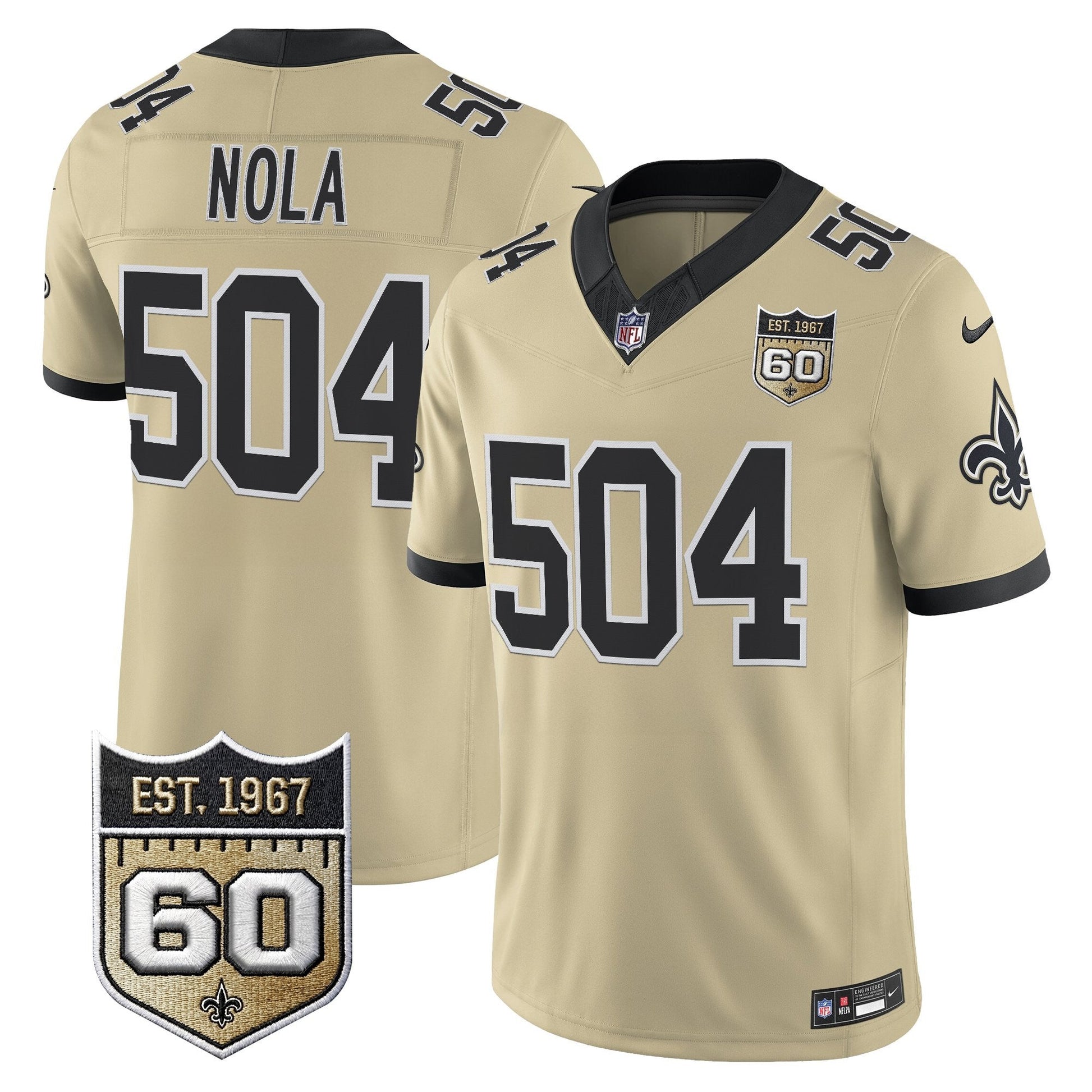 New Orleans Saints 60th Anniversary Patch Vapor Jersey - Gameday Golds Edition - All Stitched
