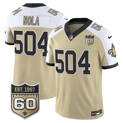 New Orleans Saints 60th Anniversary Patch Vapor Jersey - Gameday Golds Edition - All Stitched