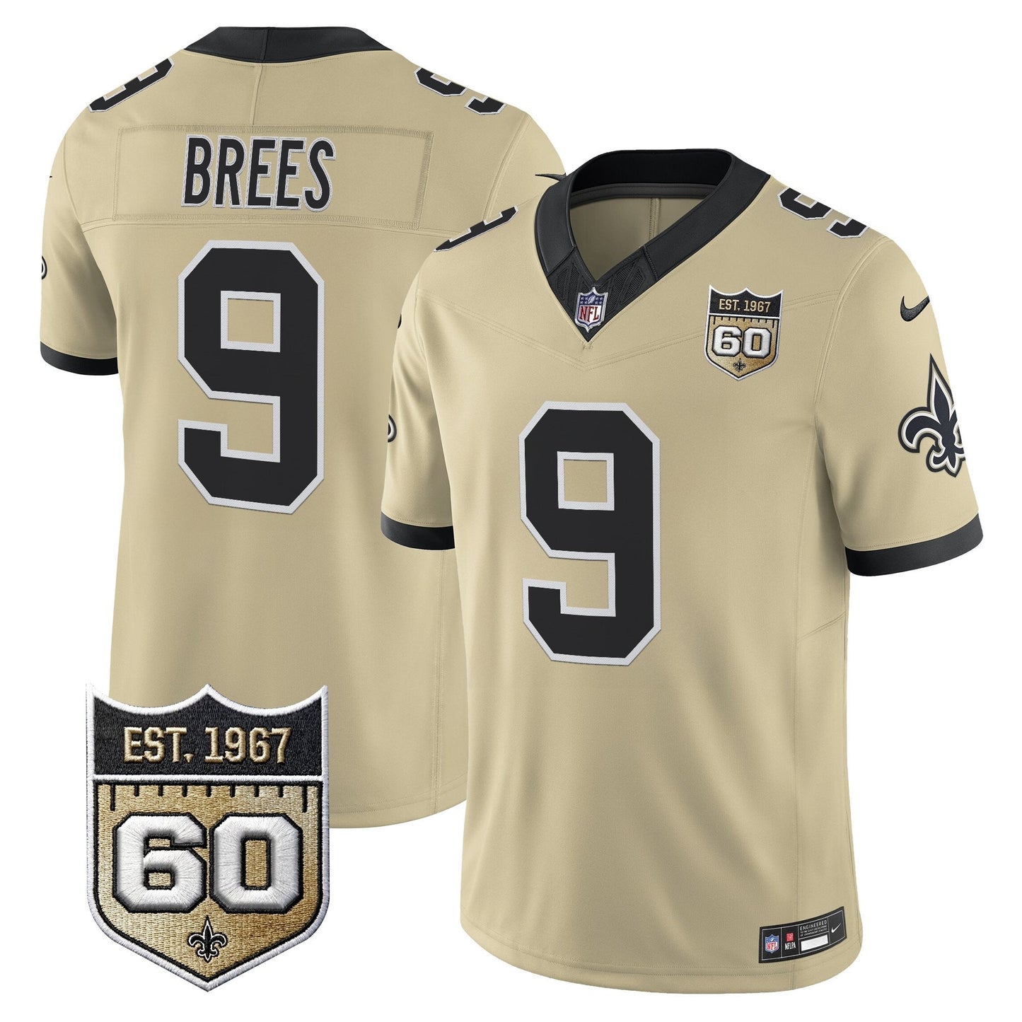 New Orleans Saints 60th Anniversary Patch Vapor Jersey - Gameday Golds Edition - All Stitched