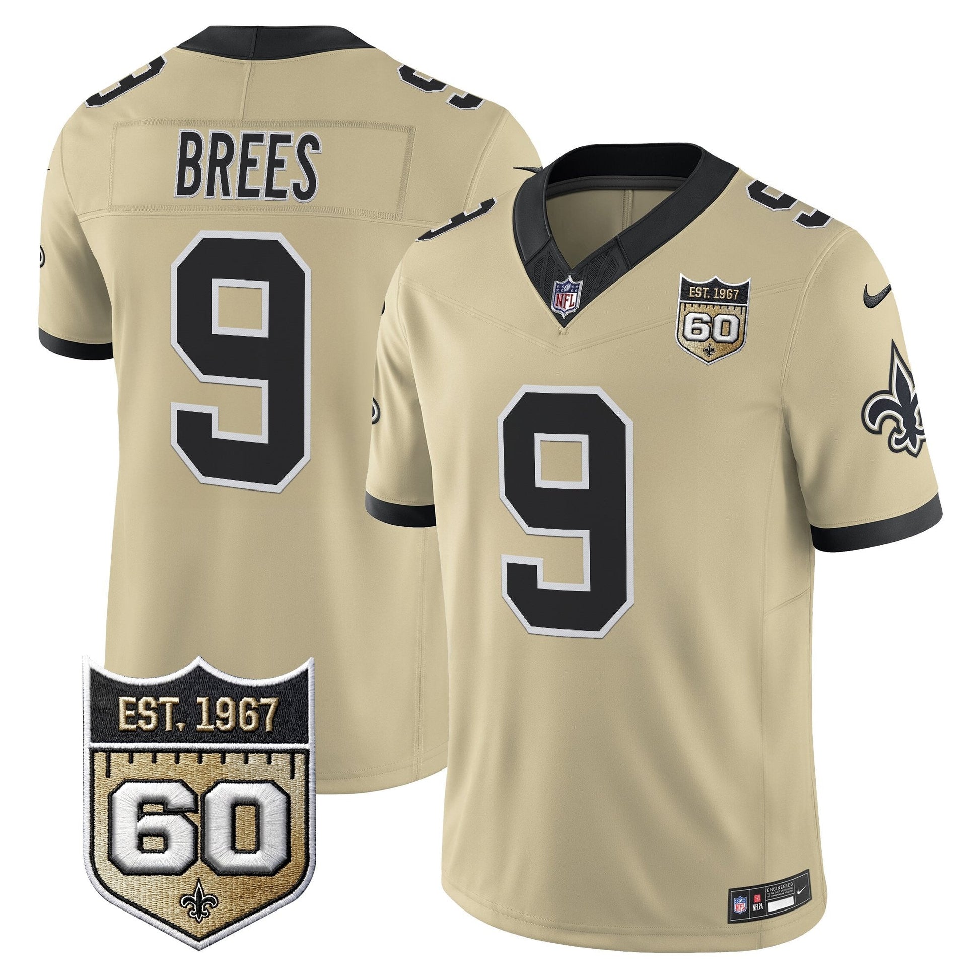 New Orleans Saints 60th Anniversary Patch Vapor Jersey - Gameday Golds Edition - All Stitched