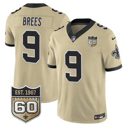 New Orleans Saints 60th Anniversary Patch Vapor Jersey - Gameday Golds Edition - All Stitched