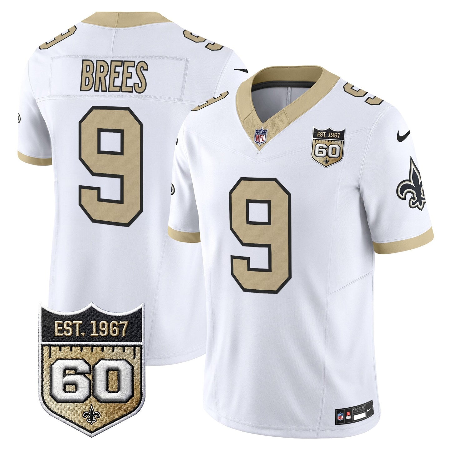 New Orleans Saints 60th Anniversary Patch Vapor Jersey - Gameday Golds Edition - All Stitched