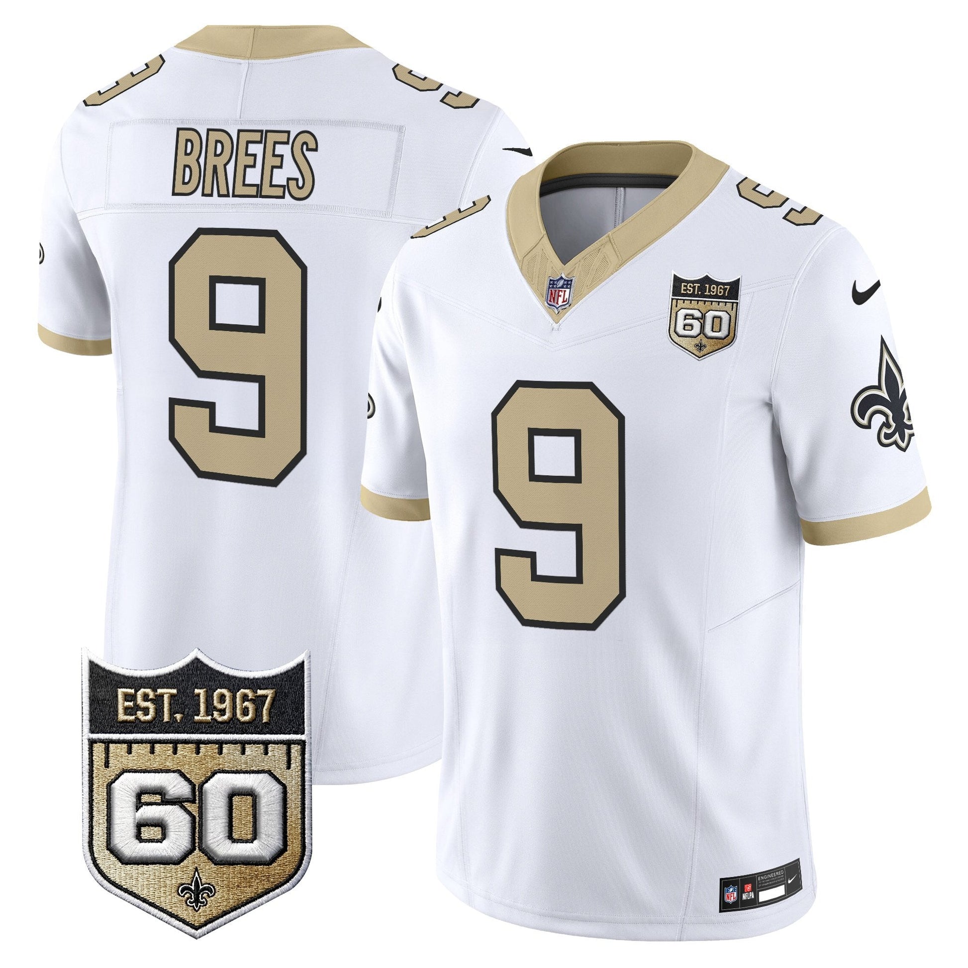 New Orleans Saints 60th Anniversary Patch Vapor Jersey - Gameday Golds Edition - All Stitched