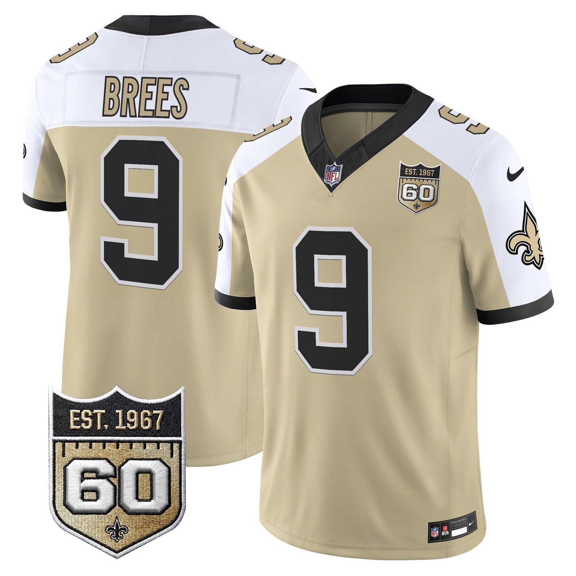 New Orleans Saints 60th Anniversary Patch Vapor Jersey - Gameday Golds Edition - All Stitched