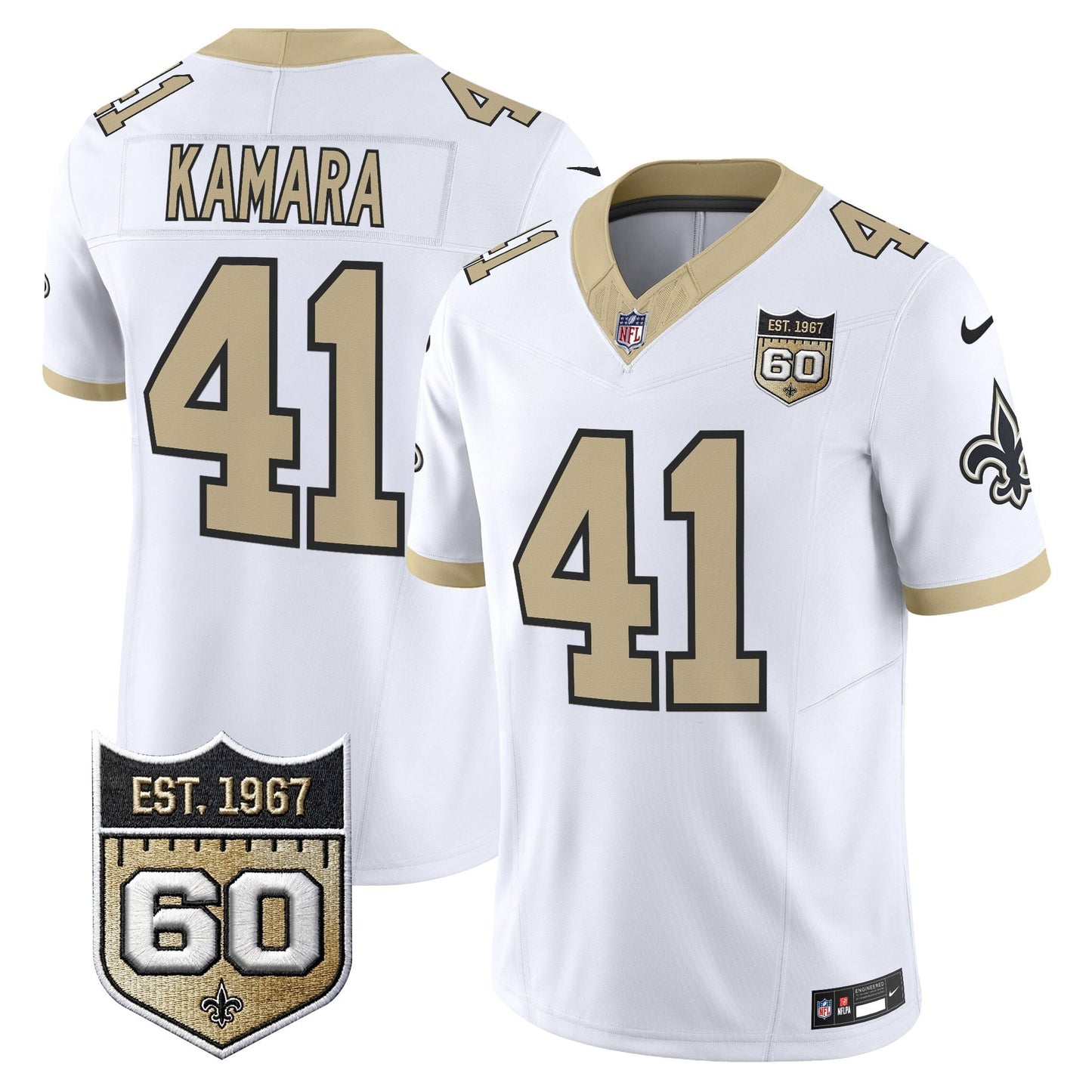 New Orleans Saints 60th Anniversary Patch Vapor Jersey - Gameday Golds Edition - All Stitched