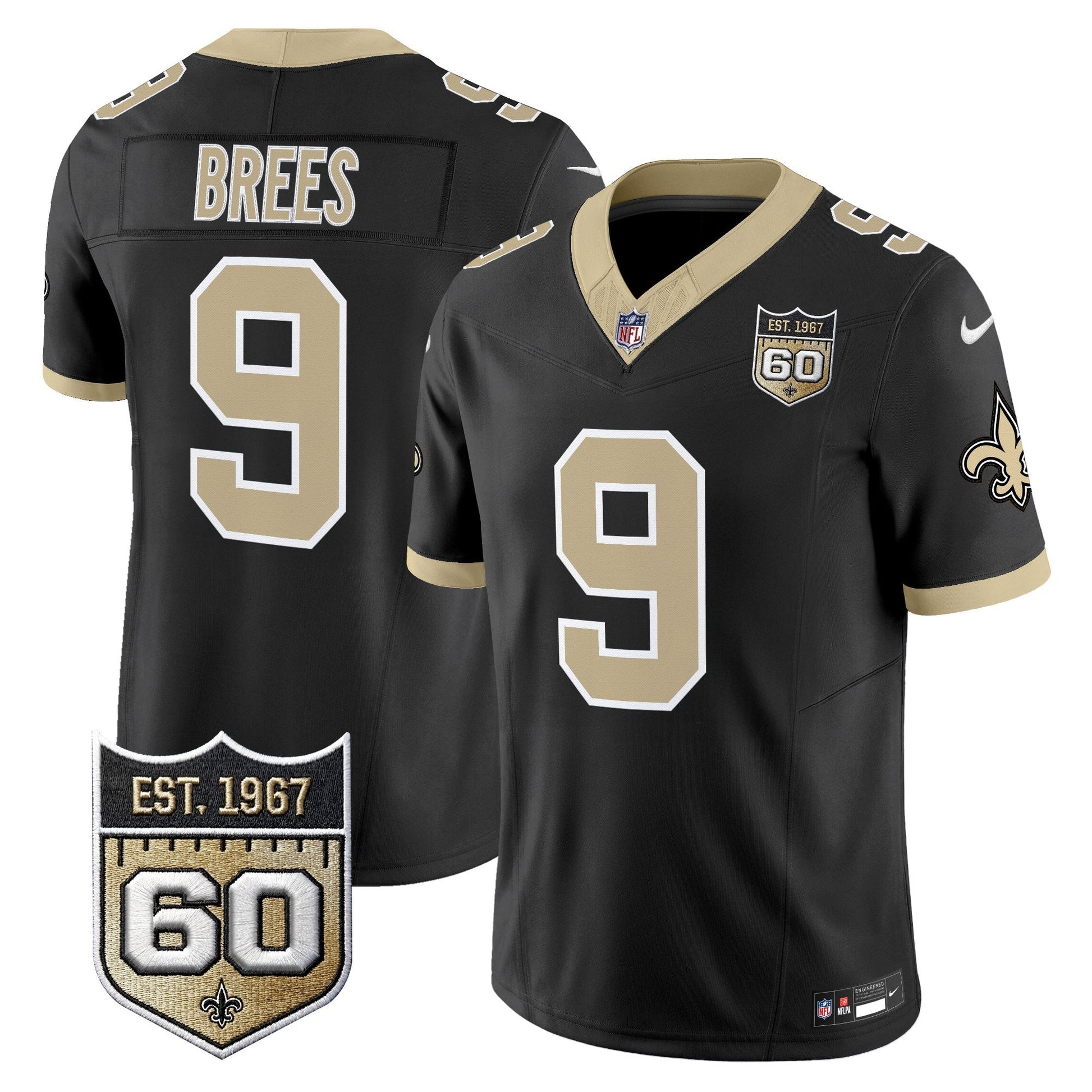 New Orleans Saints 60th Anniversary Patch Vapor Jersey - Gameday Golds Edition - All Stitched