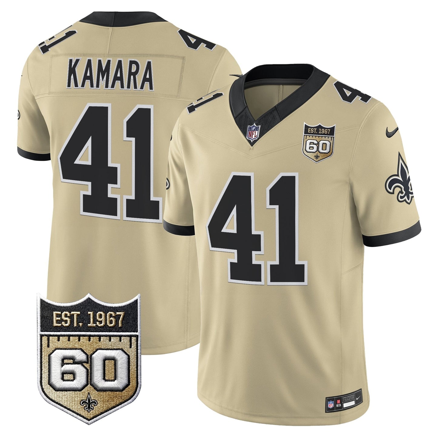 New Orleans Saints 60th Anniversary Patch Vapor Jersey - Gameday Golds Edition - All Stitched