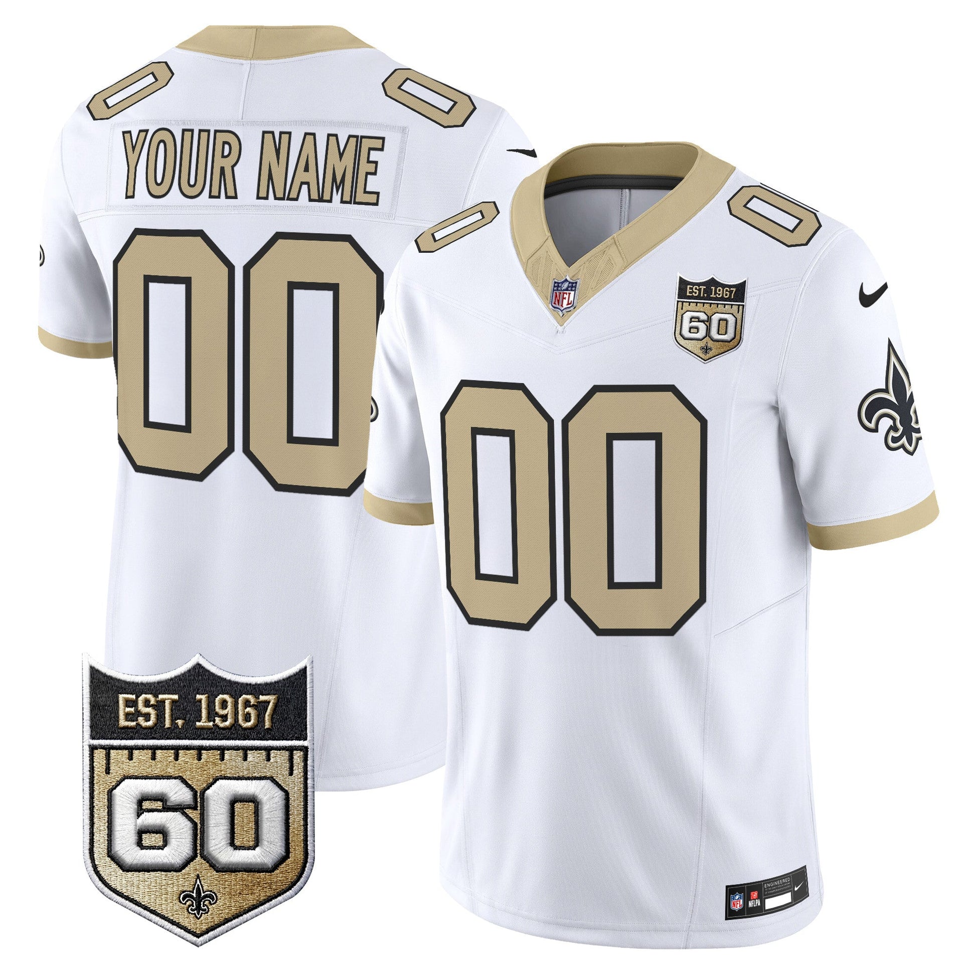 New Orleans Saints 60th Anniversary Patch Vapor Custom Jersey - Gameday Golds Edition - All Stitched