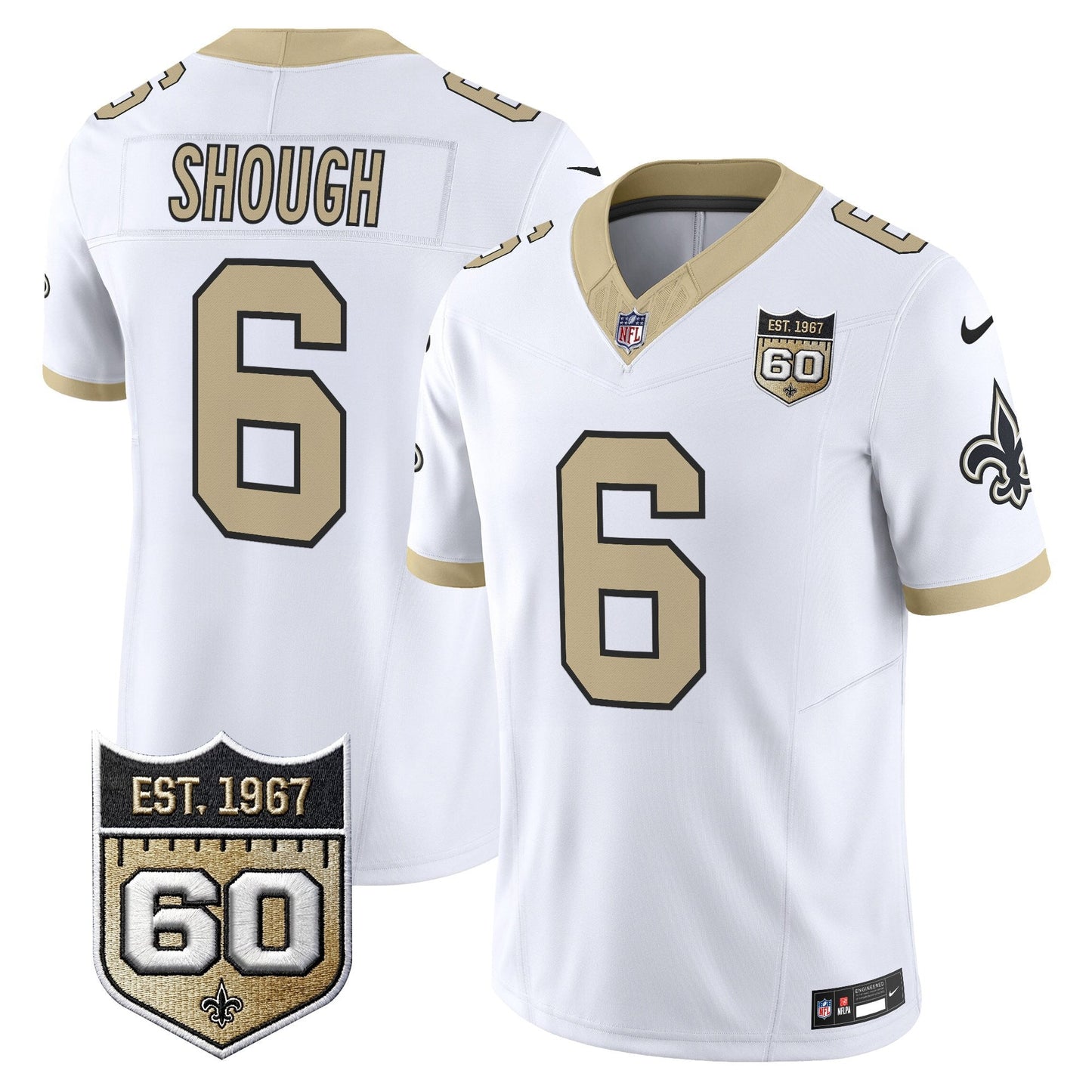 New Orleans Saints 60th Anniversary Patch Vapor Jersey - Gameday Golds Edition - All Stitched