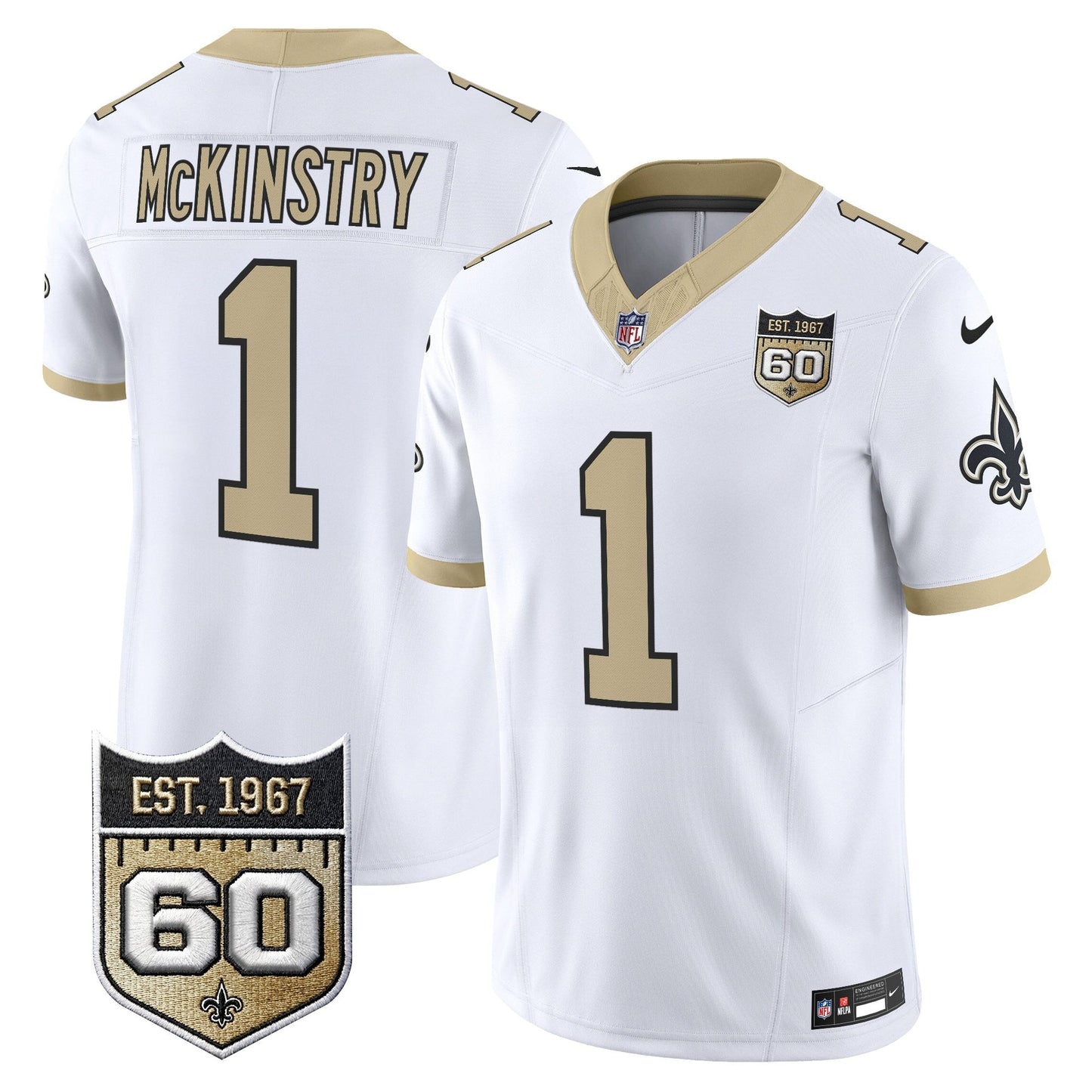 New Orleans Saints 60th Anniversary Patch Vapor Jersey - Gameday Golds Edition - All Stitched