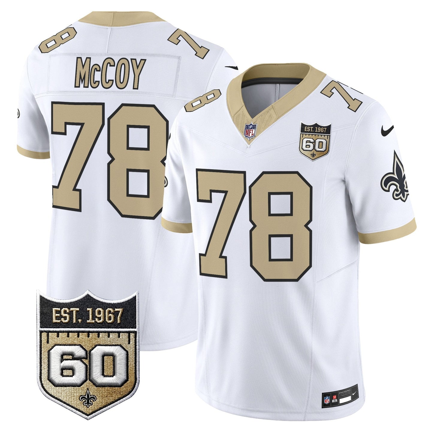 New Orleans Saints 60th Anniversary Patch Vapor Jersey - Gameday Golds Edition - All Stitched