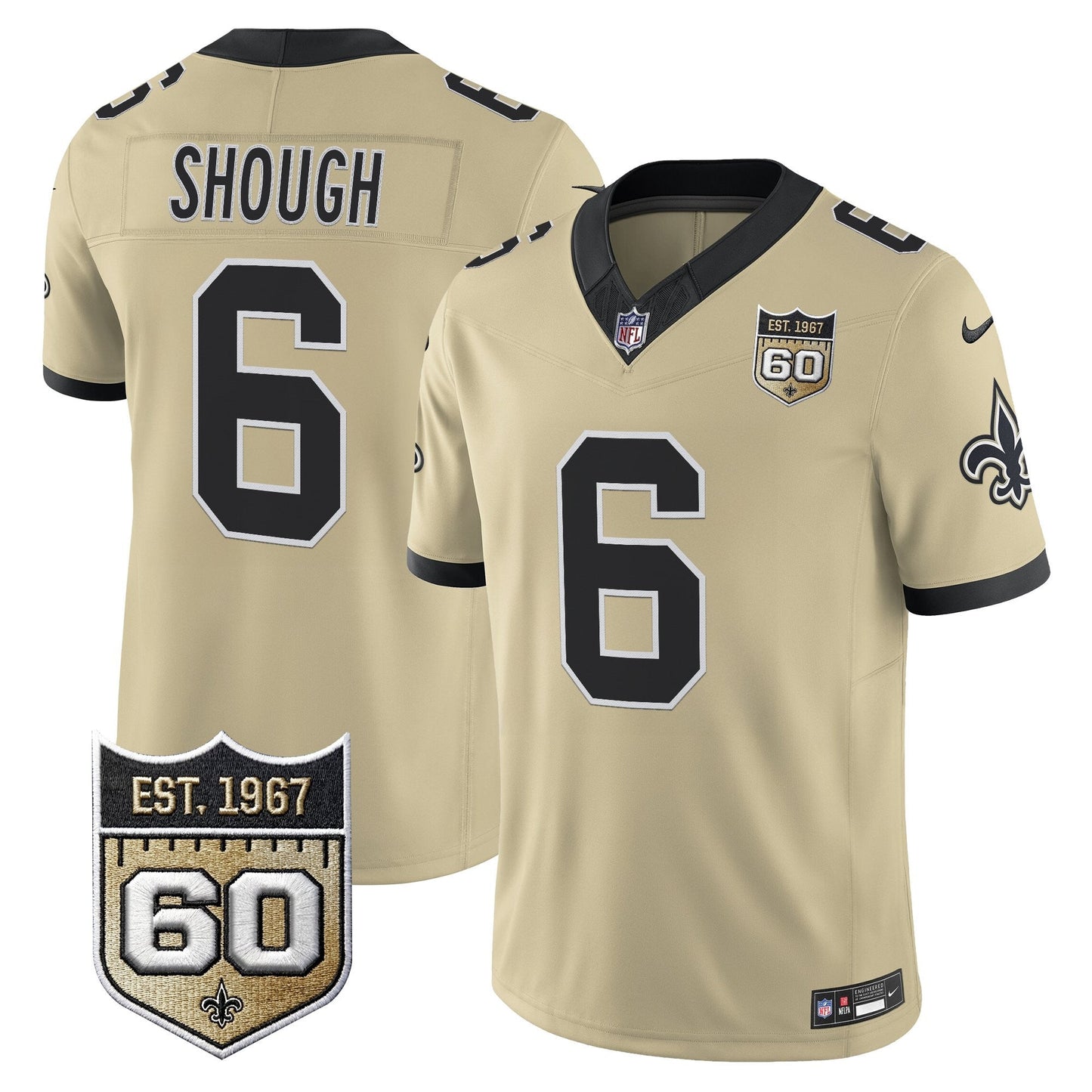 New Orleans Saints 60th Anniversary Patch Vapor Jersey - Gameday Golds Edition - All Stitched