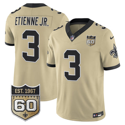 New Orleans Saints 60th Anniversary Patch Vapor Jersey - Gameday Golds Edition - All Stitched