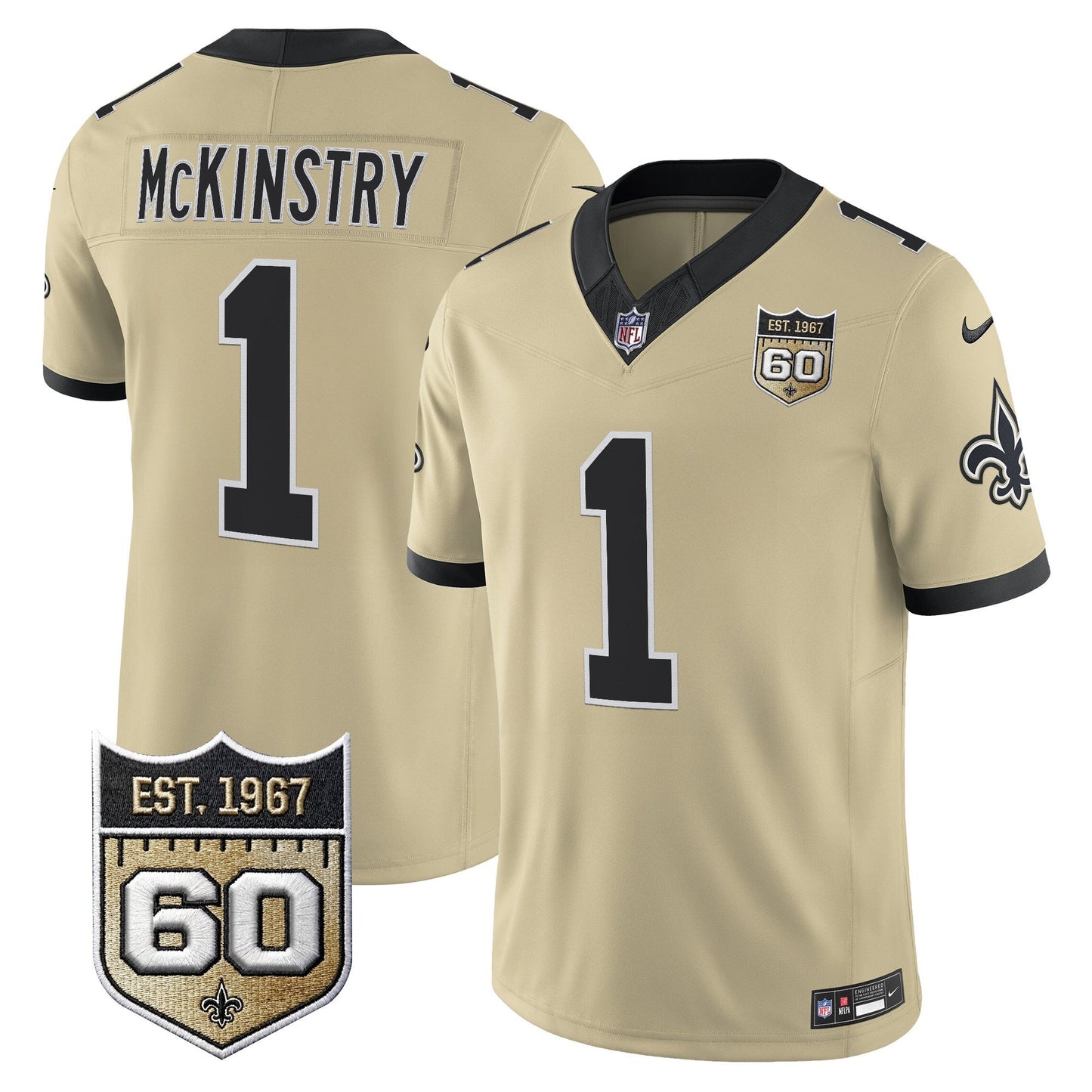 New Orleans Saints 60th Anniversary Patch Vapor Jersey - Gameday Golds Edition - All Stitched