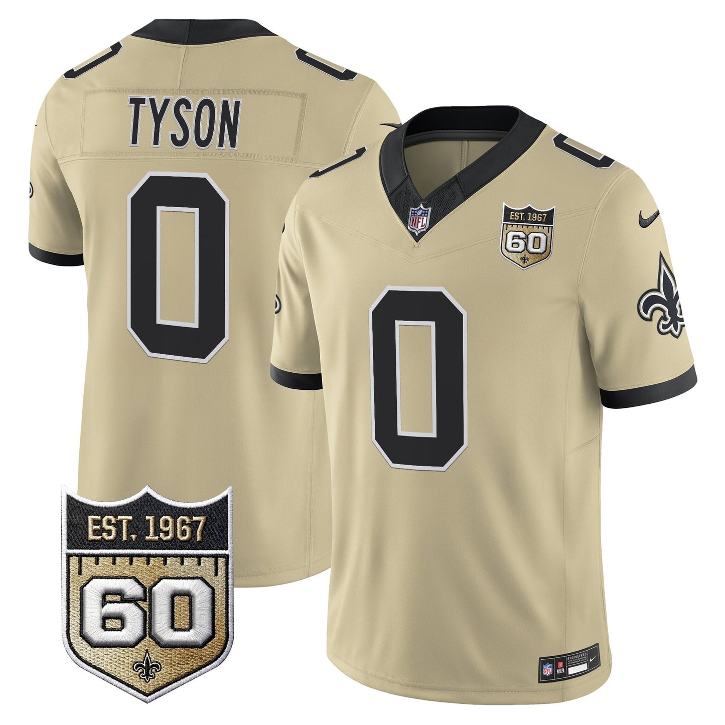 New Orleans Saints 60th Anniversary Patch Vapor Jersey - Gameday Golds Edition - All Stitched