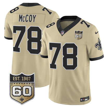 New Orleans Saints 60th Anniversary Patch Vapor Jersey - Gameday Golds Edition - All Stitched