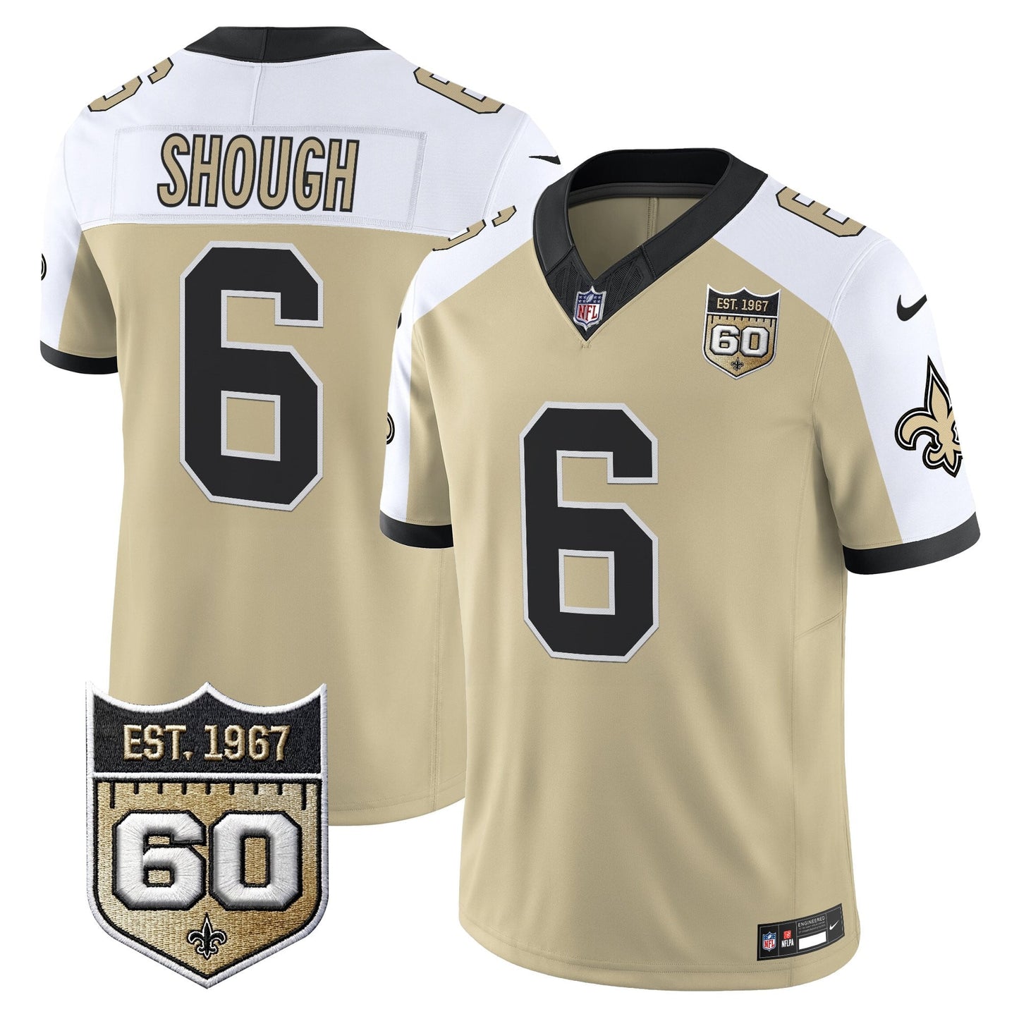 New Orleans Saints 60th Anniversary Patch Vapor Jersey - Gameday Golds Edition - All Stitched
