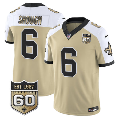 New Orleans Saints 60th Anniversary Patch Vapor Jersey - Gameday Golds Edition - All Stitched