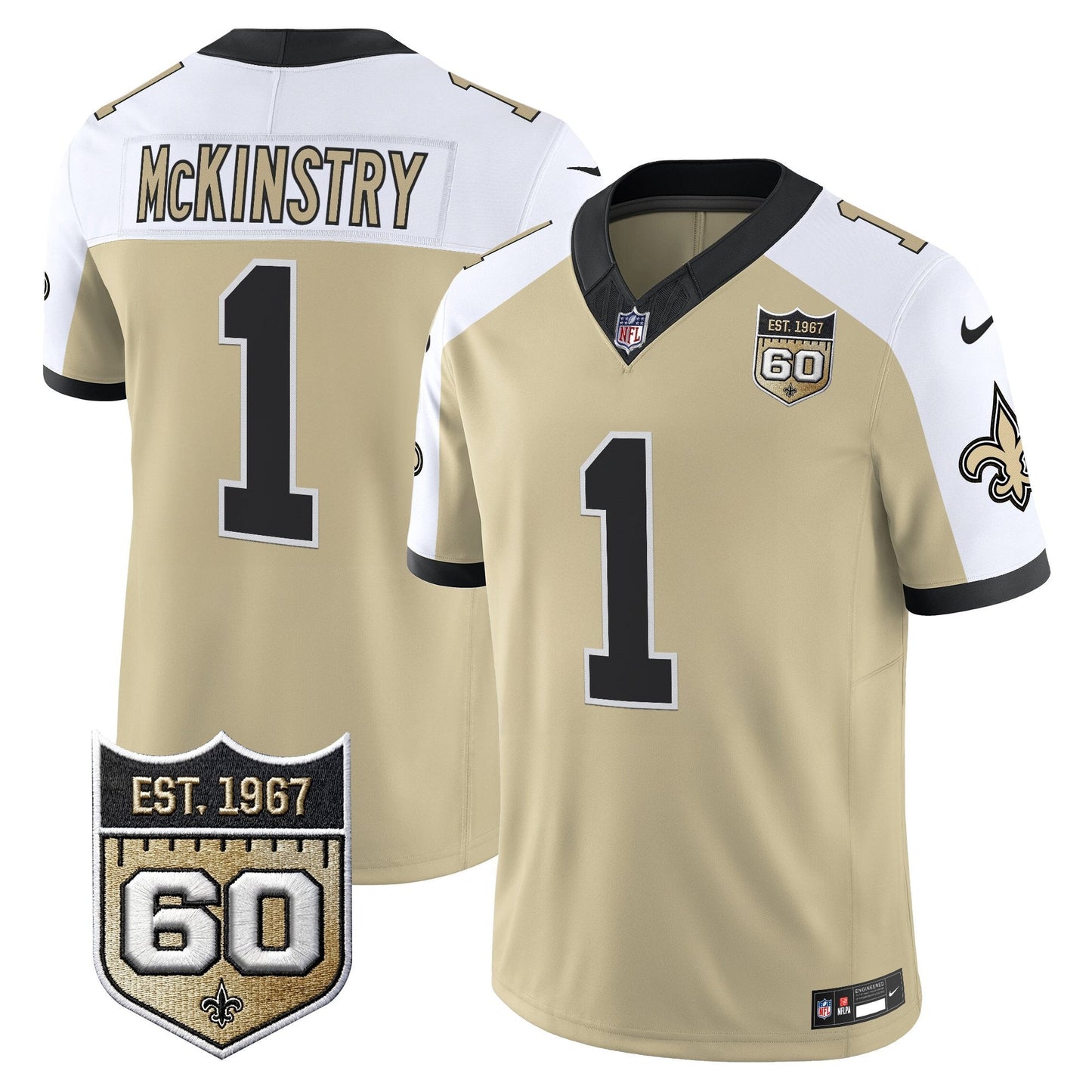 New Orleans Saints 60th Anniversary Patch Vapor Jersey - Gameday Golds Edition - All Stitched
