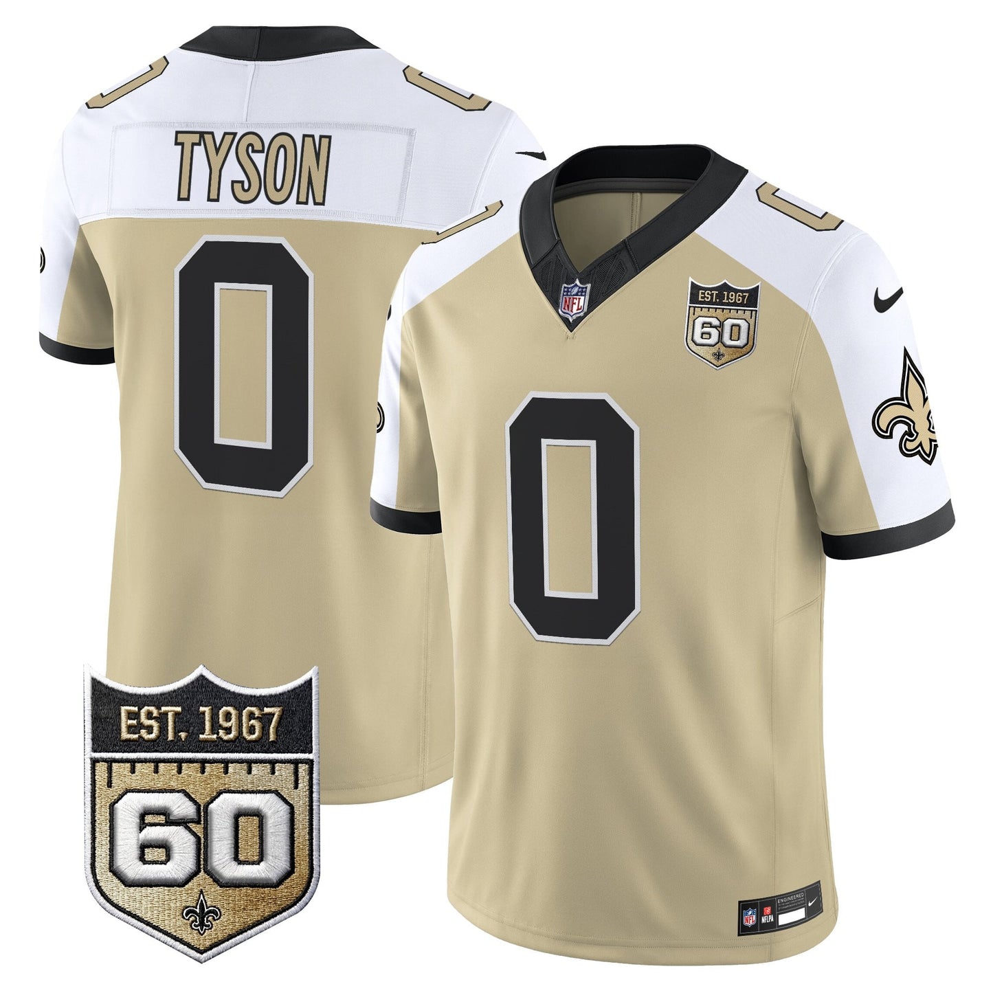 New Orleans Saints 60th Anniversary Patch Vapor Jersey - Gameday Golds Edition - All Stitched