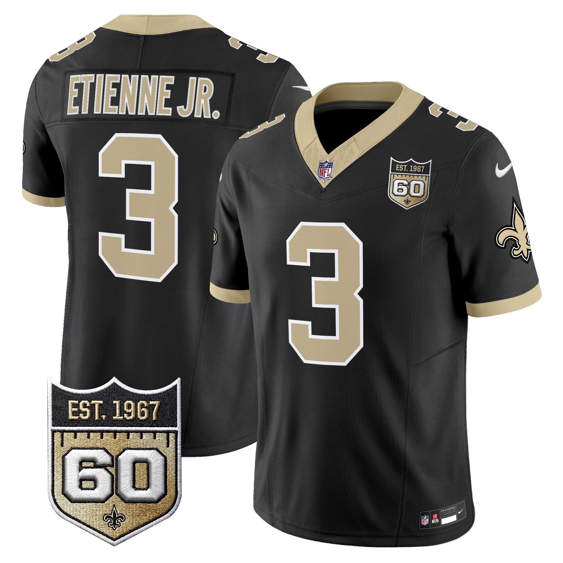 New Orleans Saints 60th Anniversary Patch Vapor Jersey - Gameday Golds Edition - All Stitched
