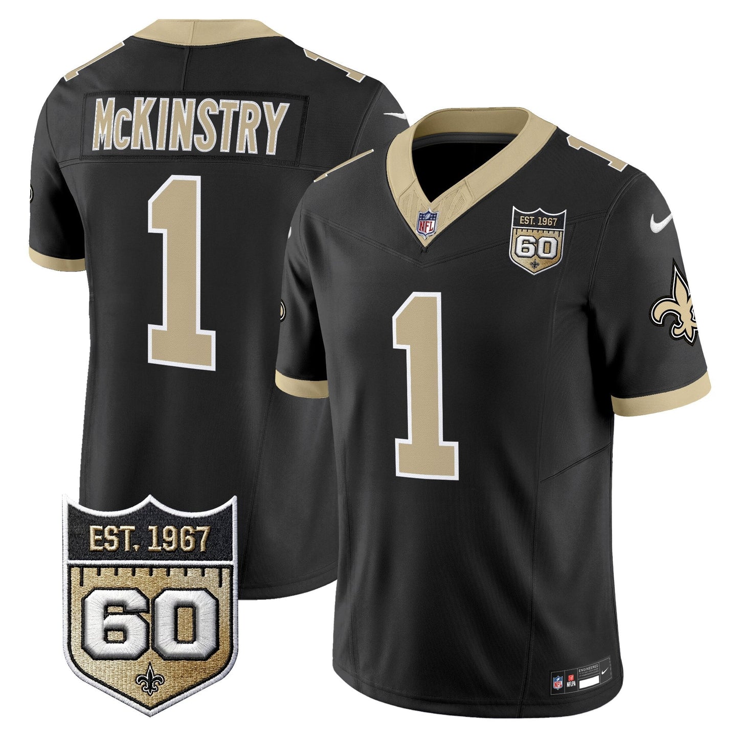 New Orleans Saints 60th Anniversary Patch Vapor Jersey - Gameday Golds Edition - All Stitched