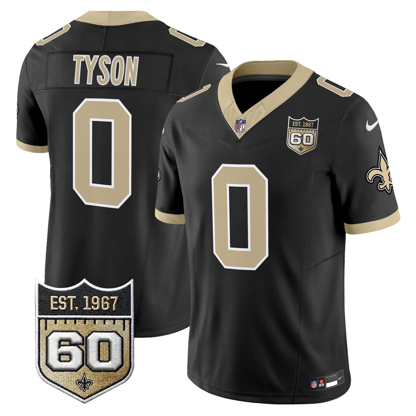 New Orleans Saints 60th Anniversary Patch Vapor Jersey - Gameday Golds Edition - All Stitched