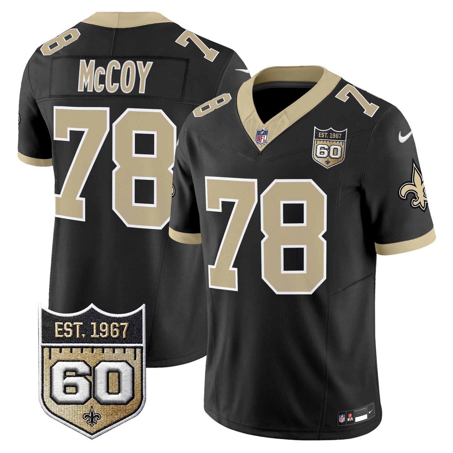 New Orleans Saints 60th Anniversary Patch Vapor Jersey - Gameday Golds Edition - All Stitched