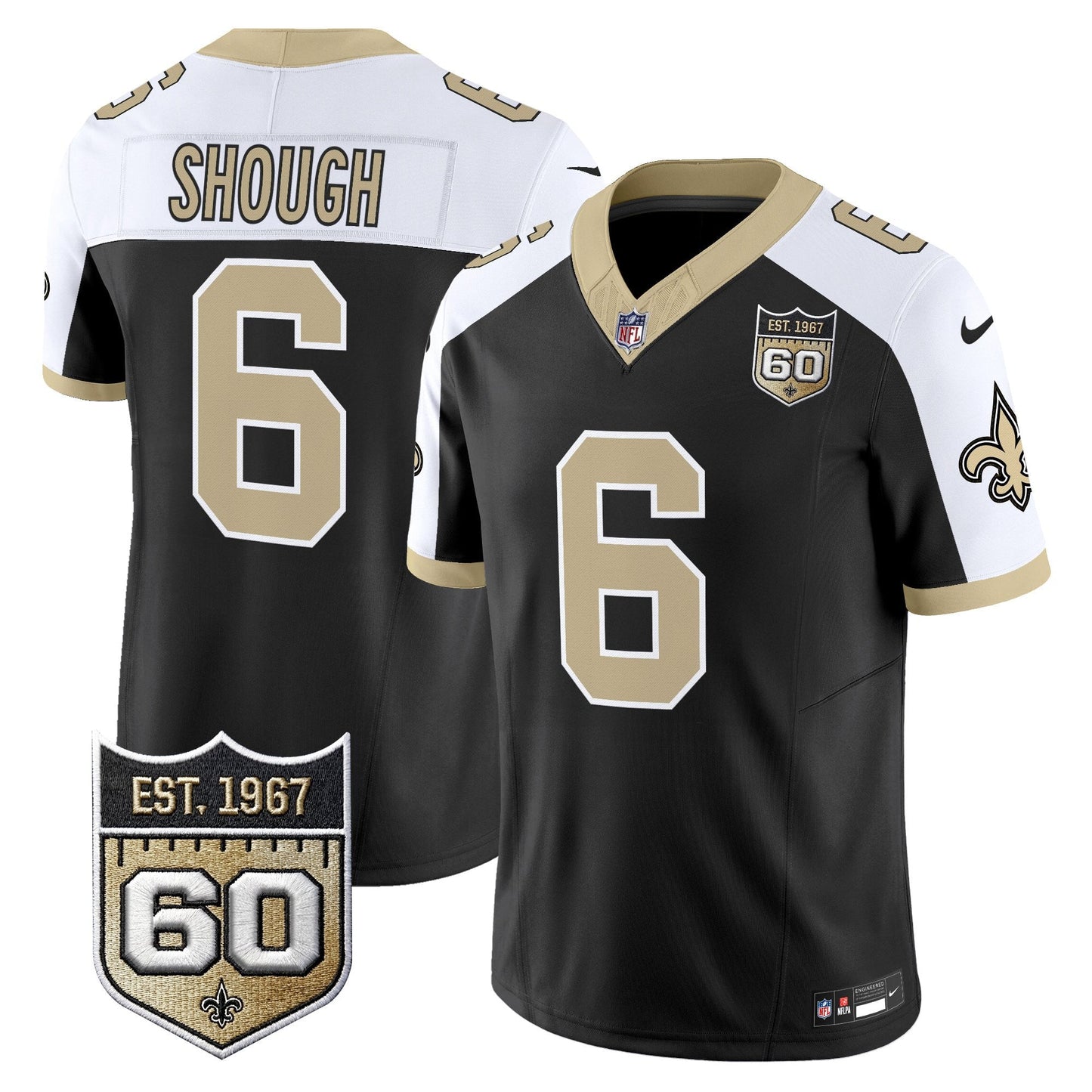 New Orleans Saints 60th Anniversary Patch Vapor Jersey - Gameday Golds Edition - All Stitched