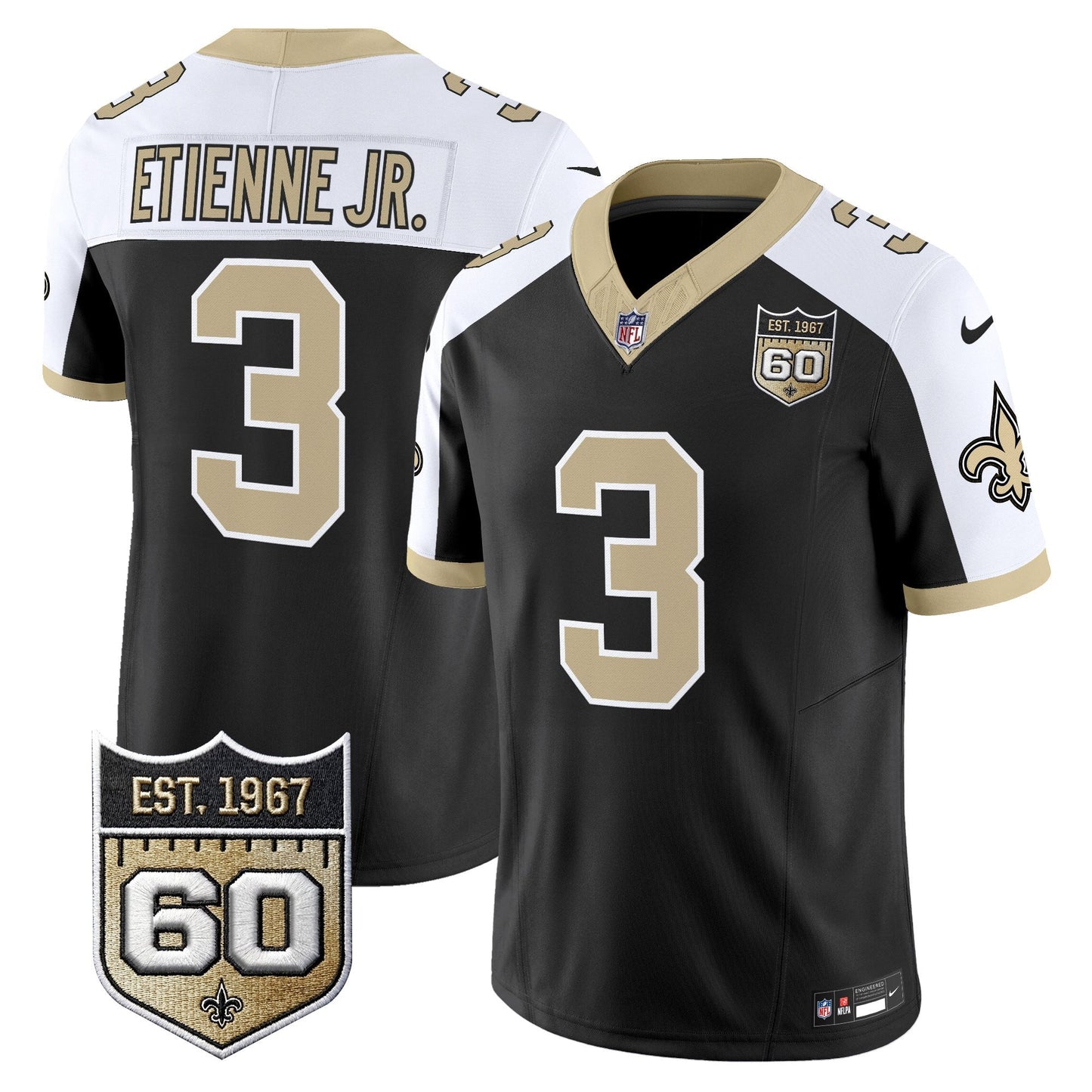 New Orleans Saints 60th Anniversary Patch Vapor Jersey - Gameday Golds Edition - All Stitched