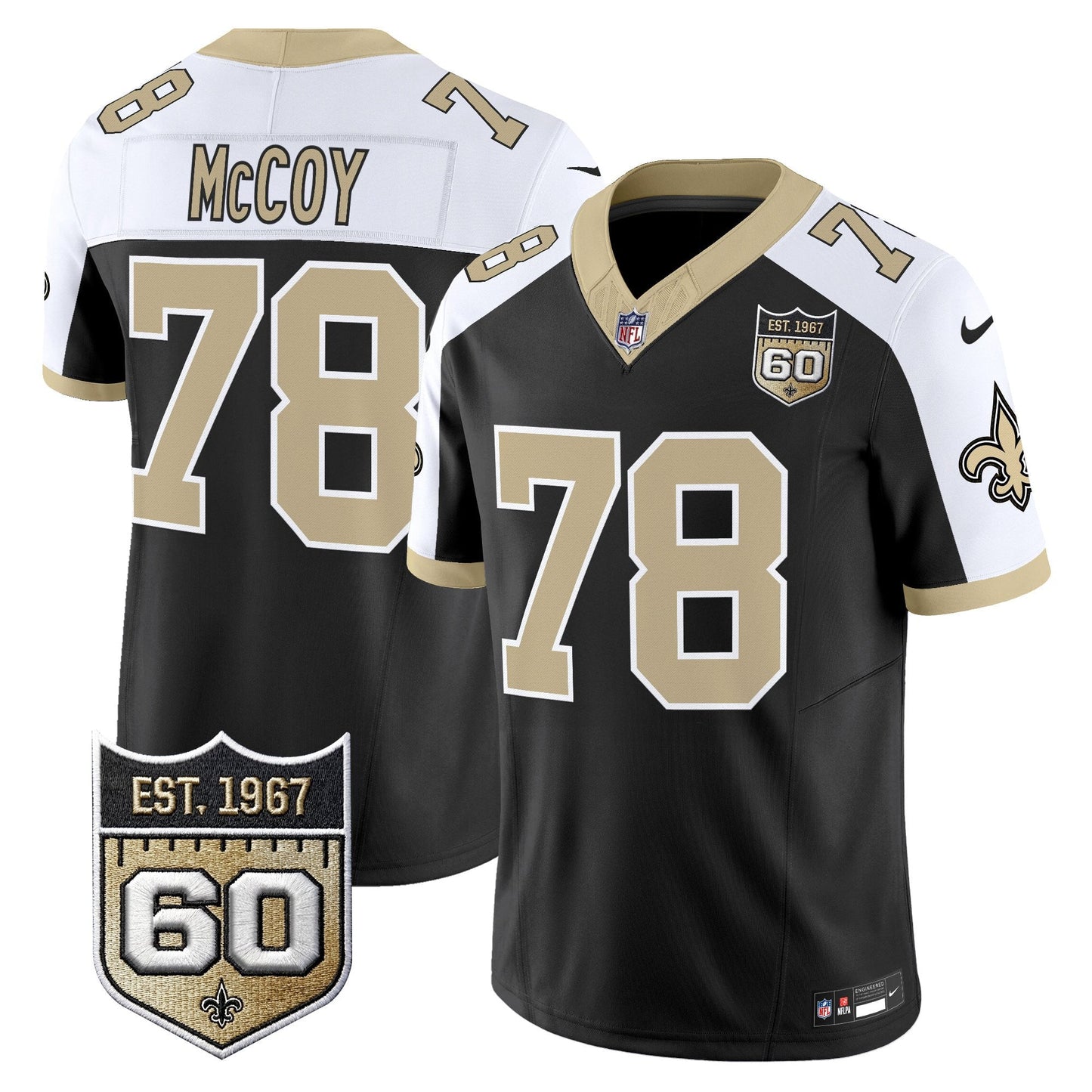 New Orleans Saints 60th Anniversary Patch Vapor Jersey - Gameday Golds Edition - All Stitched