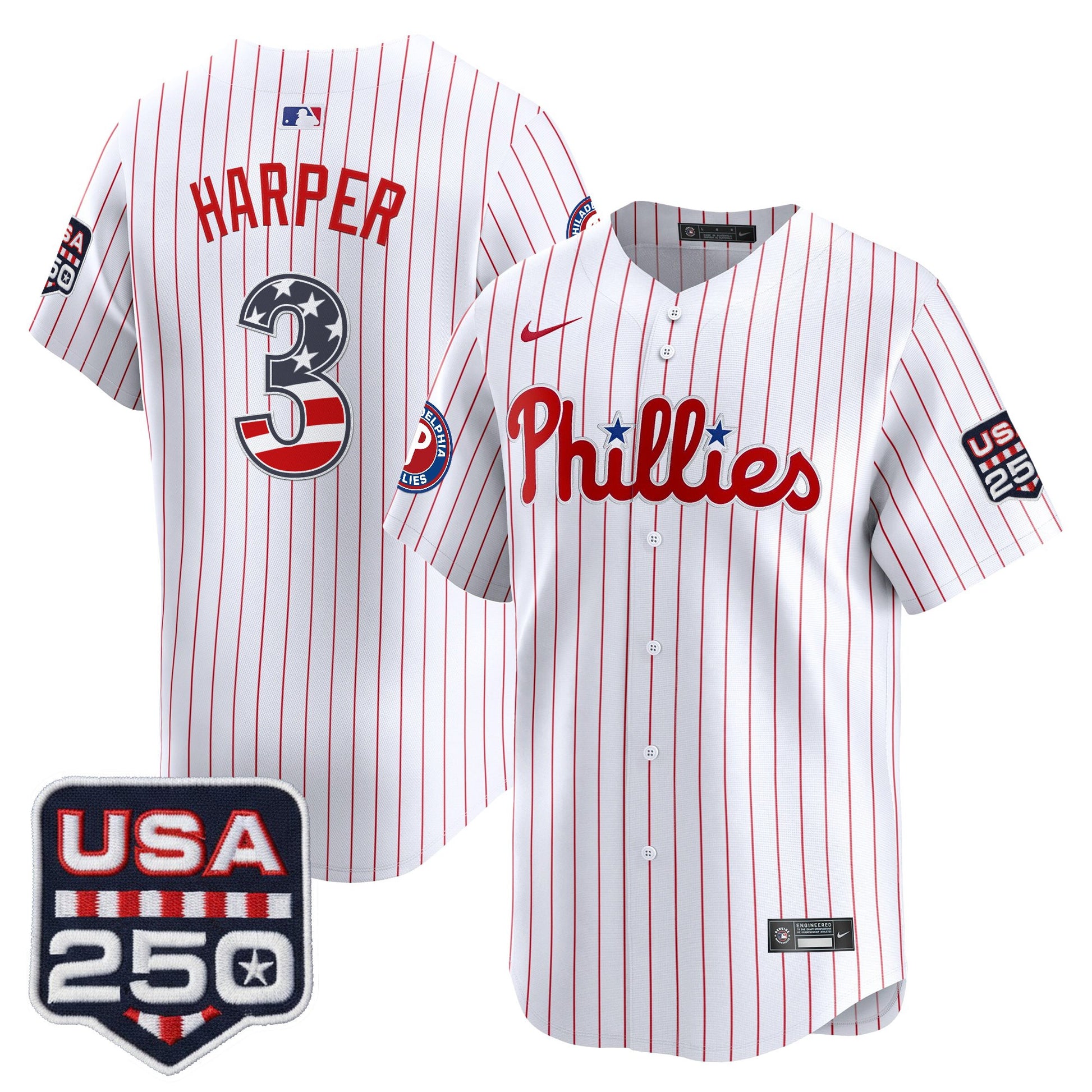 Philadelphia Phillies USA 250 Fourth of July Vapor Premier Limited Jersey - All Stitched