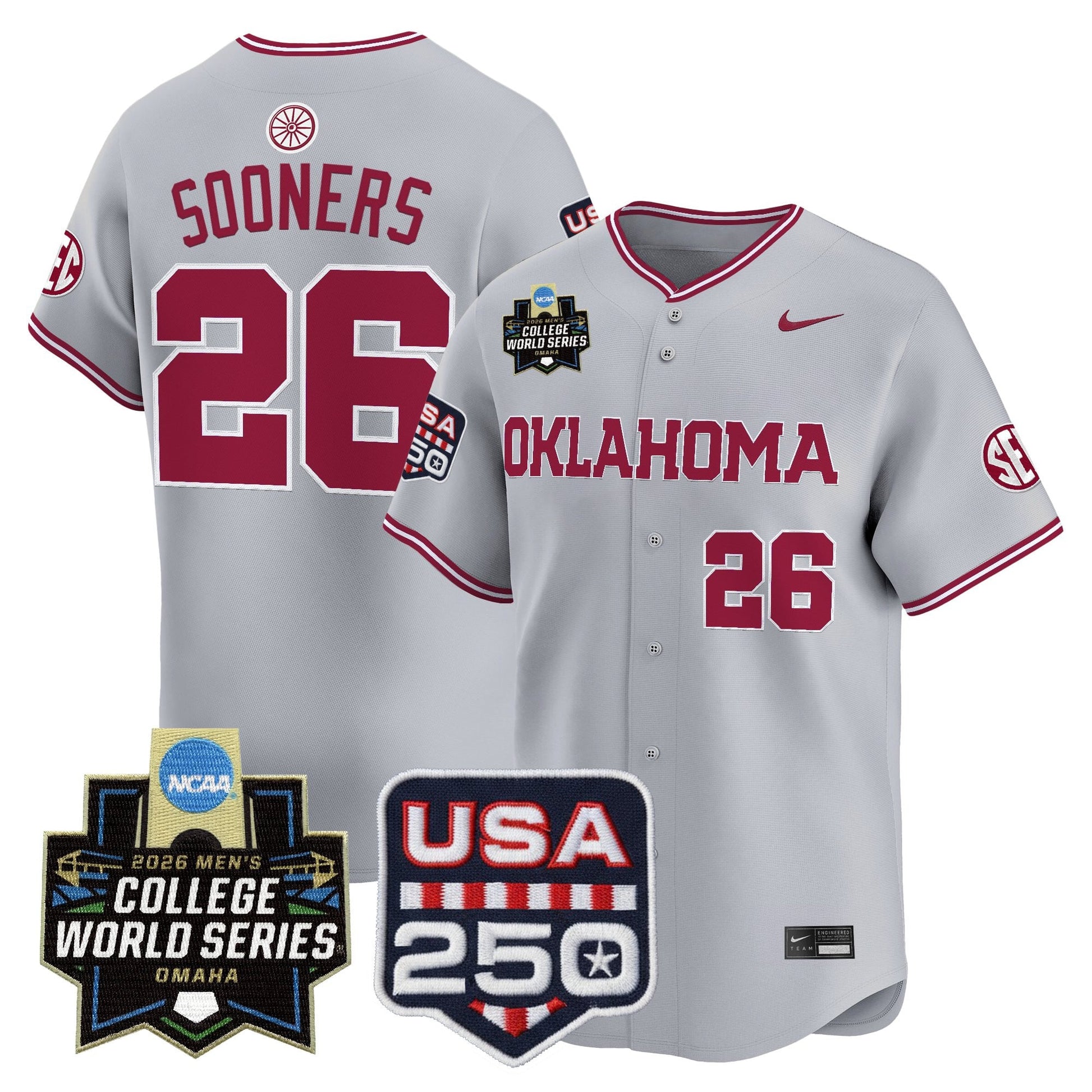 Oklahoma Sooners 2026 World Series Vapor Premier Limited Jersey - 250 America Patch - All Stitched