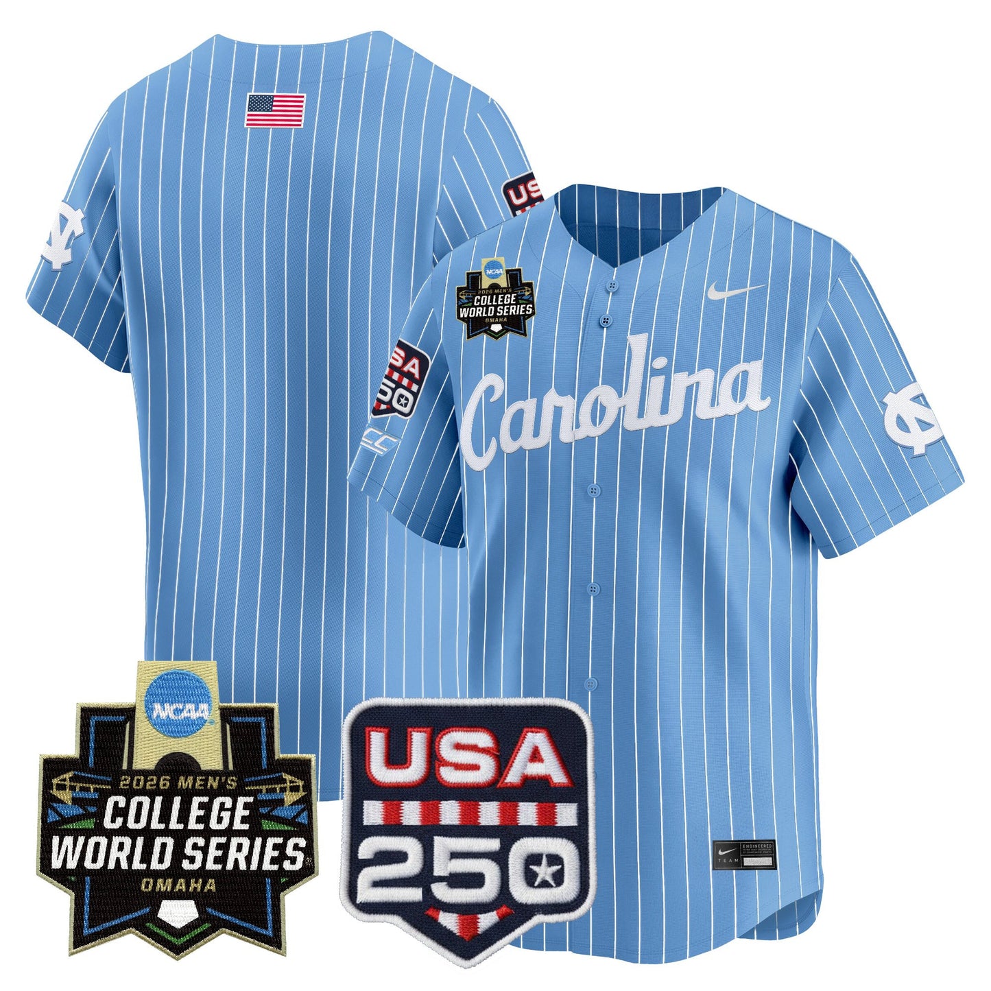 North Carolina Tar Heels 2026 World Series Vapor Premier Limited Jersey - 250 America Patch - All Stitched