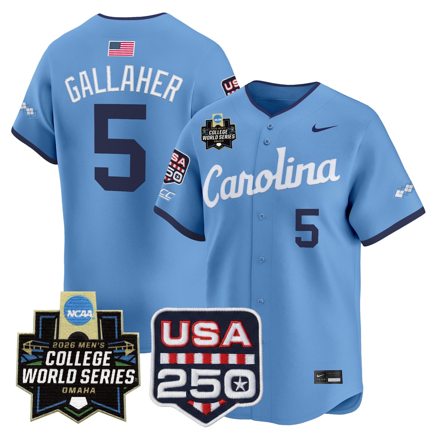 North Carolina Tar Heels 2026 World Series Vapor Premier Limited Jersey - 250 America Patch - All Stitched