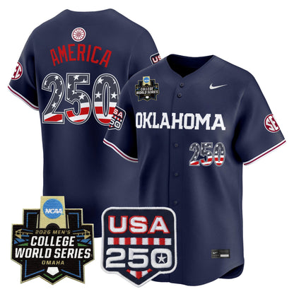 Oklahoma Sooners USA 250 Fourth of July Vapor Premier Limited Jersey - 2026 World Series Patch - All Stitched