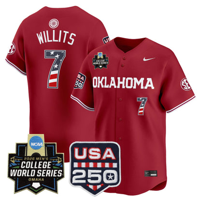 Oklahoma Sooners USA 250 Fourth of July Vapor Premier Limited Jersey - 2026 World Series Patch - All Stitched
