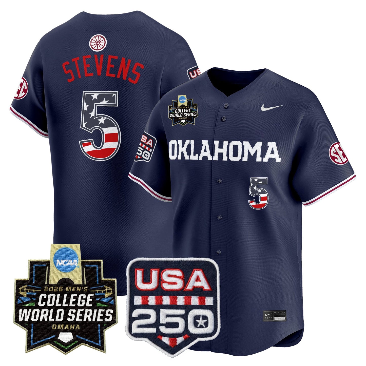 Oklahoma Sooners USA 250 Fourth of July Vapor Premier Limited Jersey - 2026 World Series Patch - All Stitched
