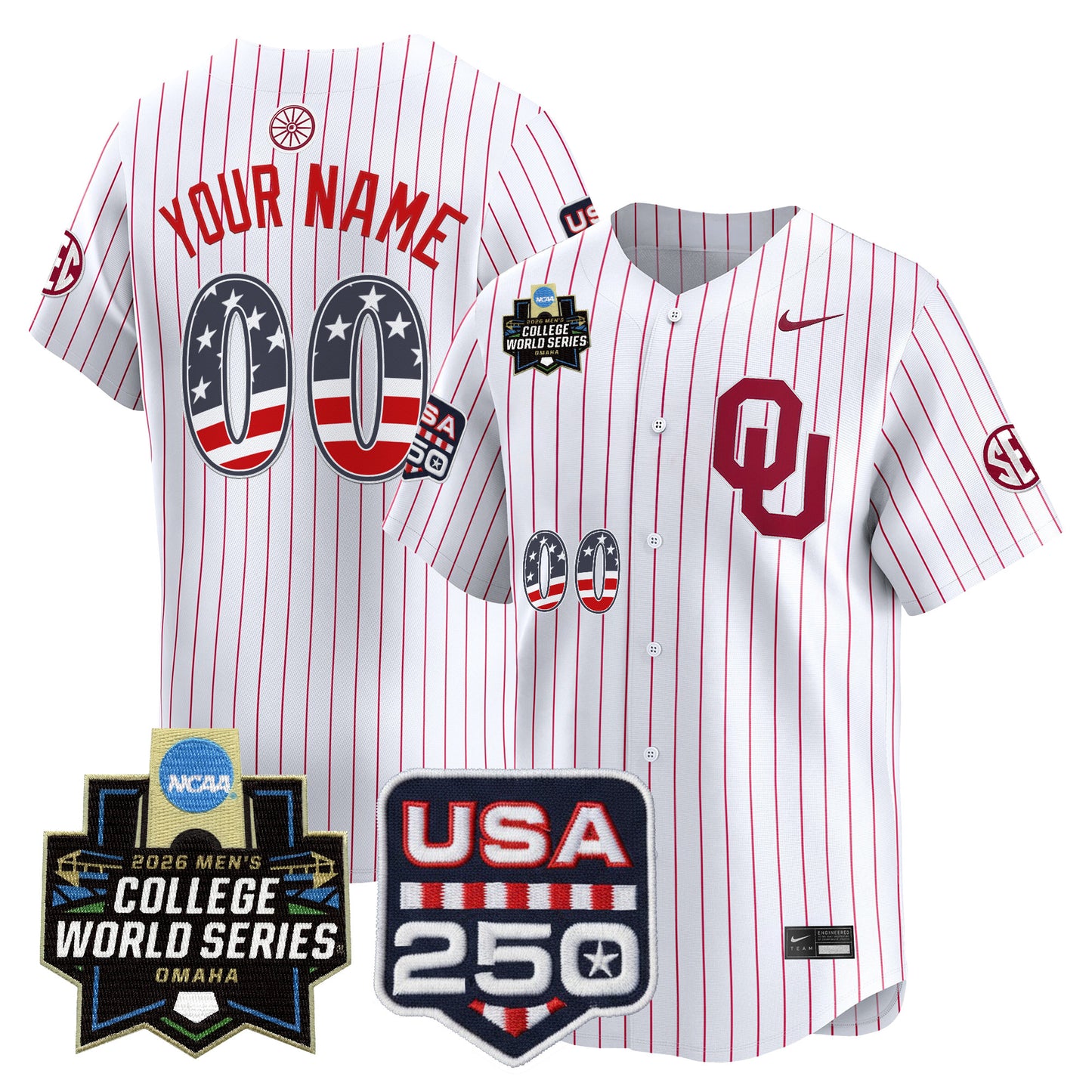 Oklahoma Sooners USA 250 Fourth of July Vapor Premier Limited Custom Jersey - 2026 World Series Patch - All Stitched