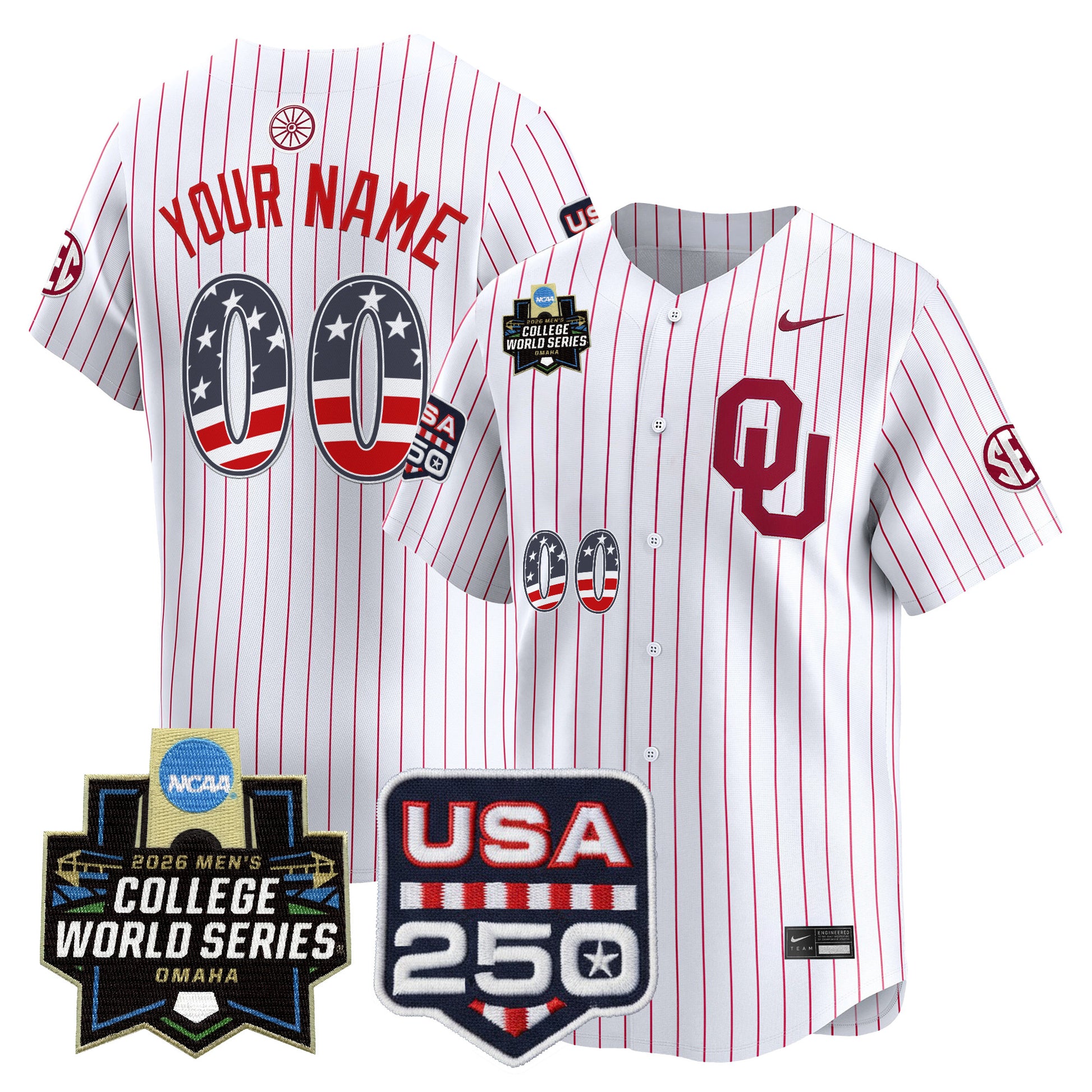 Oklahoma Sooners USA 250 Fourth of July Vapor Premier Limited Custom Jersey - 2026 World Series Patch - All Stitched