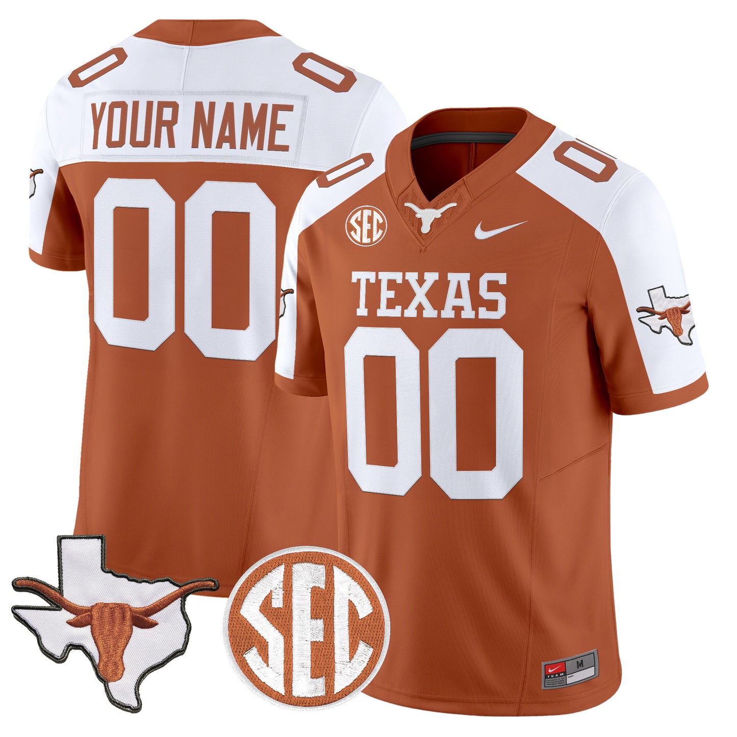 Texas Longhorns 2026 State Map & SEC Patch Vapor Limited Custom Jersey - All Stitched