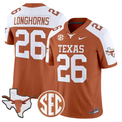 Texas Longhorns 2026 State Map & SEC Patch Vapor Limited Jersey - All Stitched